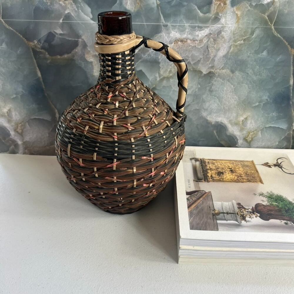 Vintage V Levante Bottle Spanish Woven Wicker Covered Brown Glass - Picture 3 of 13